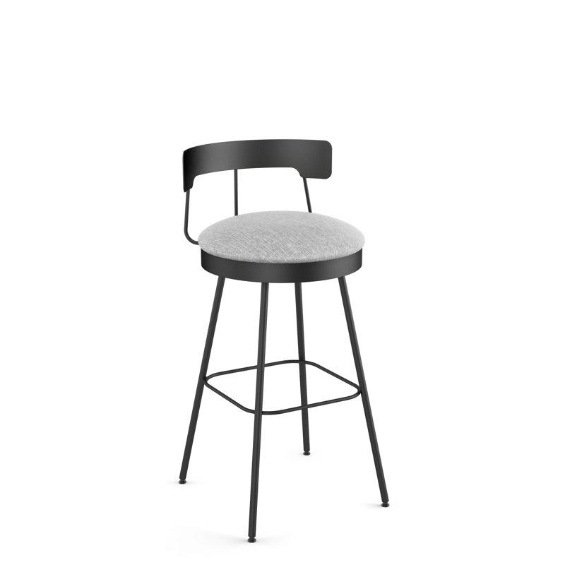 Walley Swivel Counter & Bar Stool, Black, Counter Stool (26.25" Seat Height), Polyester-Gray White