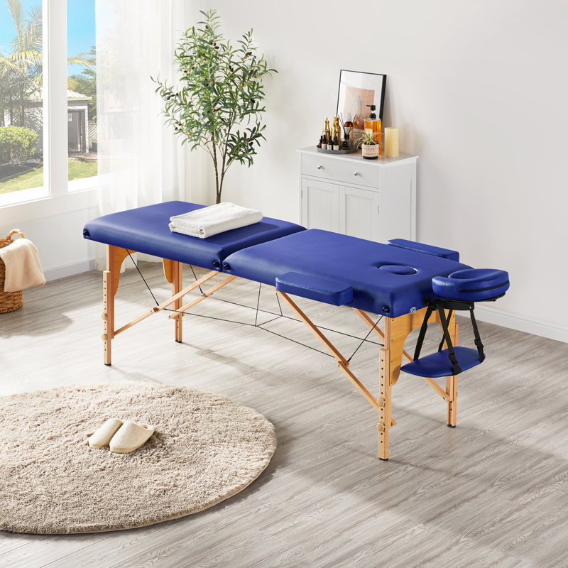 Table de massage portative ajustable avec appui-tête, H 25,2 po x L 83,9 po x P 32,3 po, Bleu