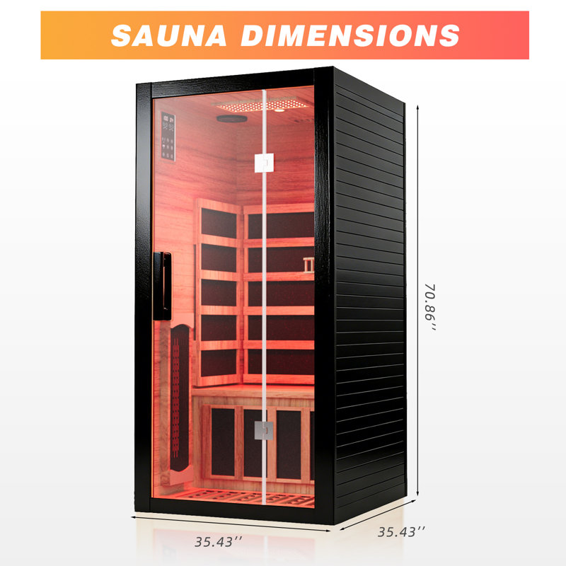 Duthss 1 Person Infrared Sauna for Home, 1700W Fast Heating Full Spectrum Sauna with Red Light Therapy, 7 Heaters (5 Carbon Panels & 2 Red Light Tubes), WiFi App Control, Indoor Spruce Wood Dry Spa, 35.4" x 35.4"x 70.86"