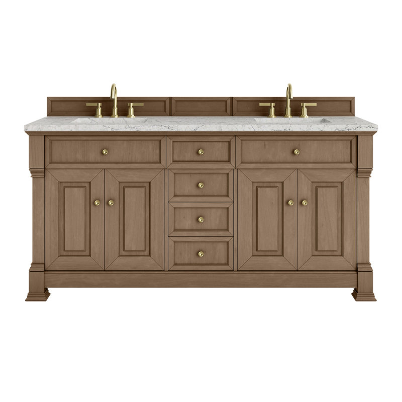 Brookfield 72'' W Double Vanity, Eternal Jasmine Pearl, Honey Oak
