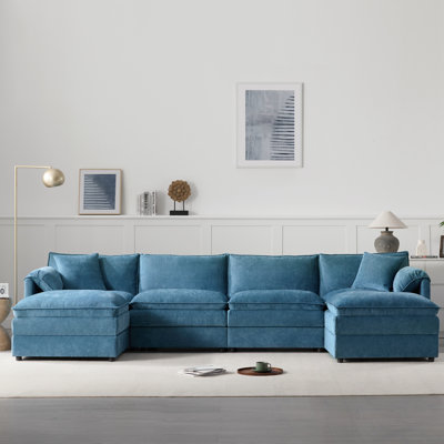 Chenille U Shaped Sectional Sofa with Deep & Wide Seat and Movable Ottoman