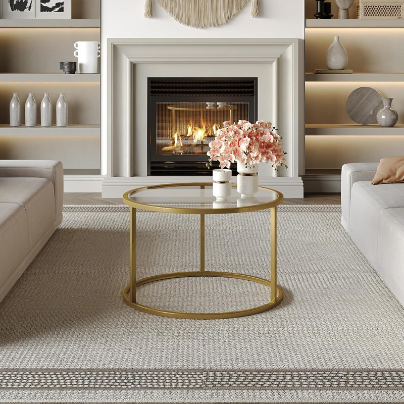 Petite table basse ronde en verre, Or