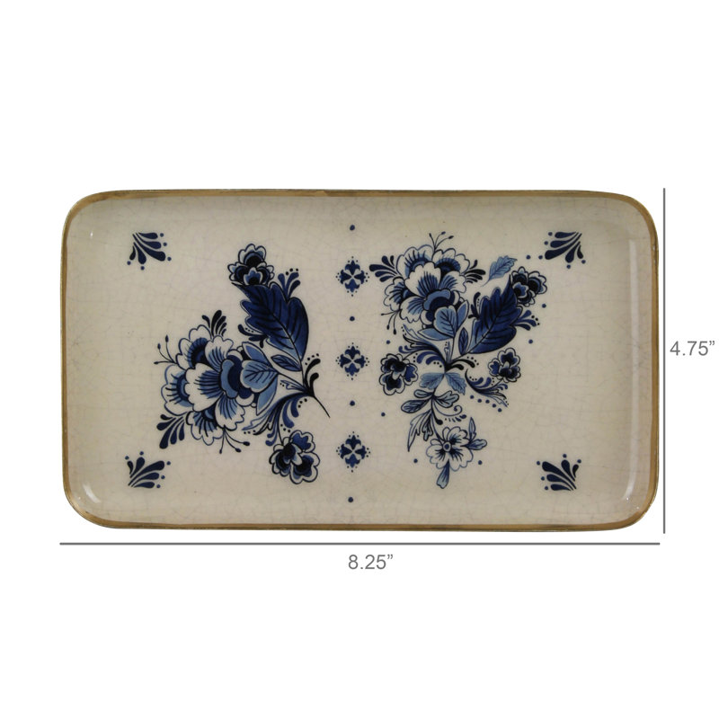 Plateau - bleu de Delft, rect. Moyen, H 8,25 po x l 0,75 po x P 4,75 po, Bleu, Rectangulaire