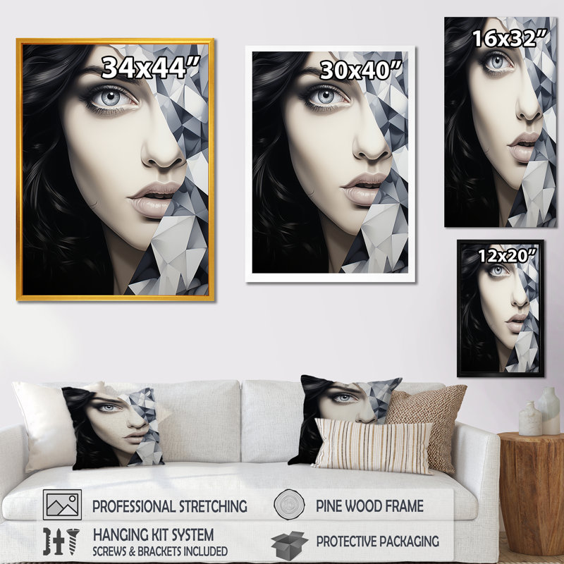 «Black Marble Woman Beauty VI - Abstract Portraits», art mural, Cadre flottant noir, H 32 po x l 24 po x P 1 po