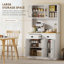 Armoire de cuisine avec support pour micro-ondes, huche de cuisine moderne de 71 po avec portes en verre, tiroirs de rangement et tablettes réglables pour la salle à manger, blanc, bois-288424216