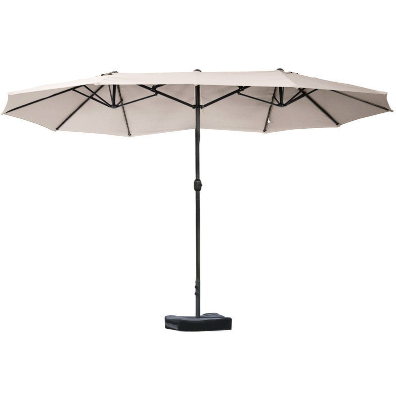 Parasol de terrasse de 15 pi, acier rectangulaire, pare-soleil double face, manivelle sans effort, acier rectangulaire café, protection, manivelle simple,