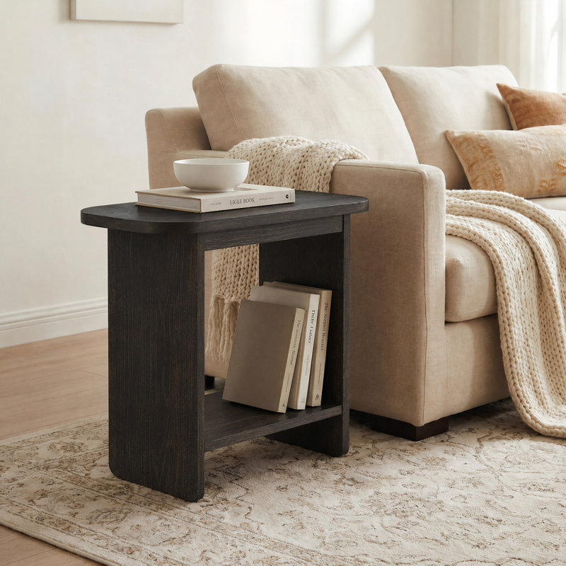 Table de bout en bois massif l 23,6 po, table d'appoint à 2 niveaux avec pieds en forme de H, 1, Black