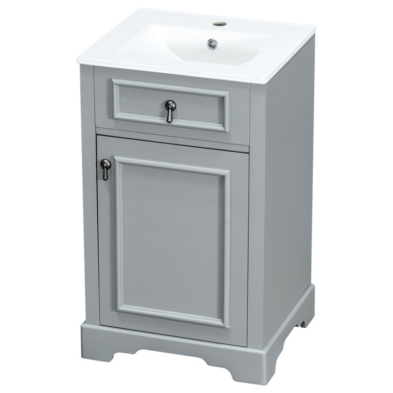 Meuble-lavabo de 20 pouces avec lavabo en céramique, porte à fermeture en douceur et tablette moderne pour petite modernité