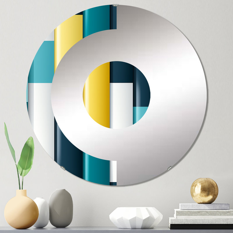 Miroir mural demi-cercle vert et jaune à rayures Harmony, 23,6 po x 23,6 po