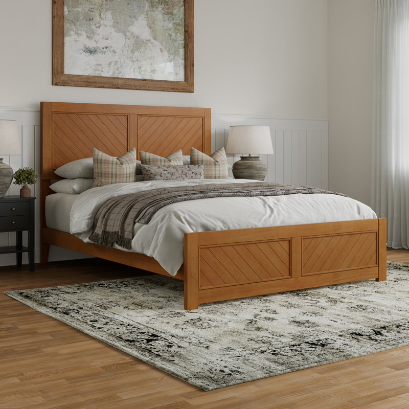 Jeinny Solid Wood Low Profile Platform Bed with Matching Footboard, Light Toffee, Queen