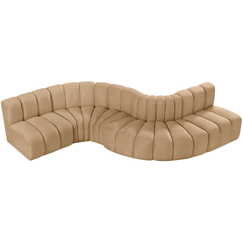 Izelia Upholstered Curved Sectional Reversible, Camel Velvet