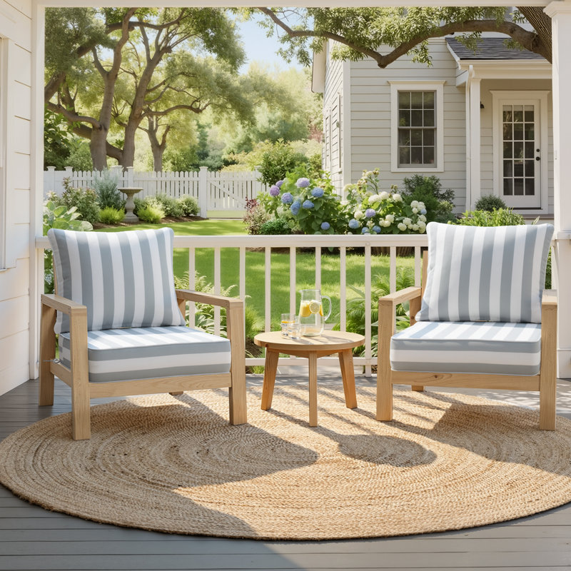 24'' W X 24'' D X 5.5'' H Outdoor Deep Seating Cushions, 2, Gray/White Stripe