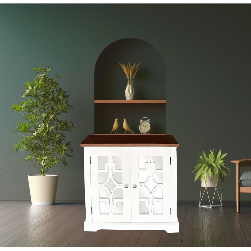 Armoire décorative en bois massif avec porte miroir et tablette