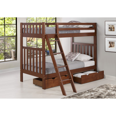 Ratcliff Twin Over Twin Solid Wooden Brazilian Pine Bunk Bed With Underbed Storage Drawers