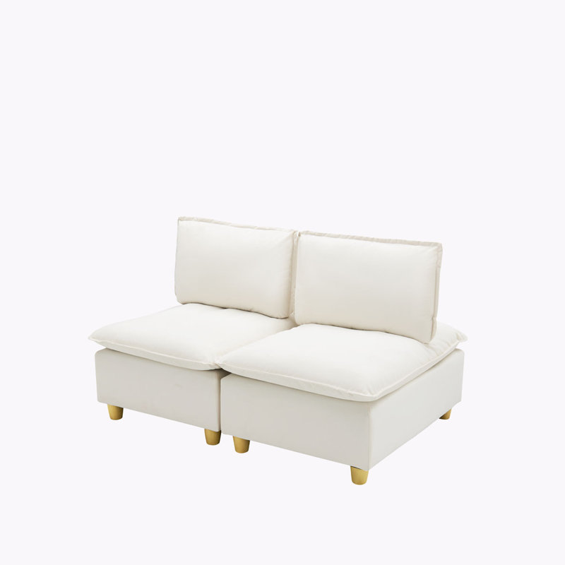 Modular Sofa With Adjustable Backrest, Beige Velvet, 36.61" H x 58.46" W x 45.28" D