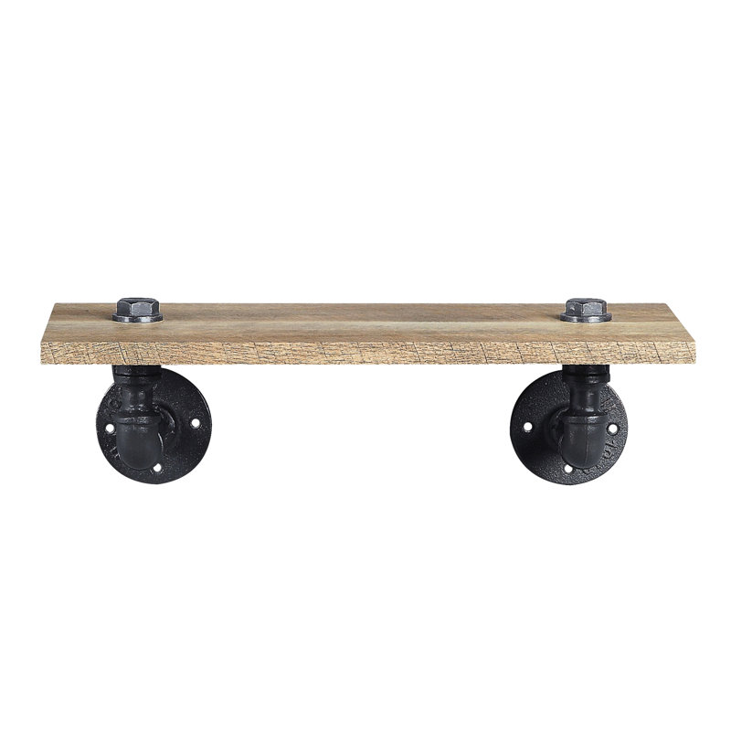 Support mural à un niveau dans la conception de la conduite d'eau, structure et structure en métal, aspect chêne et noir, capacité de 10 lb, niveau de tablette avec aspect, bois synthétique, 18 pouces de large