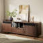 Meuble télé Mid-Century en bois avec design cannelé, station de charge intégrée et tiroir de rangement, console multimédia pour téléviseur de 65 po ou moins