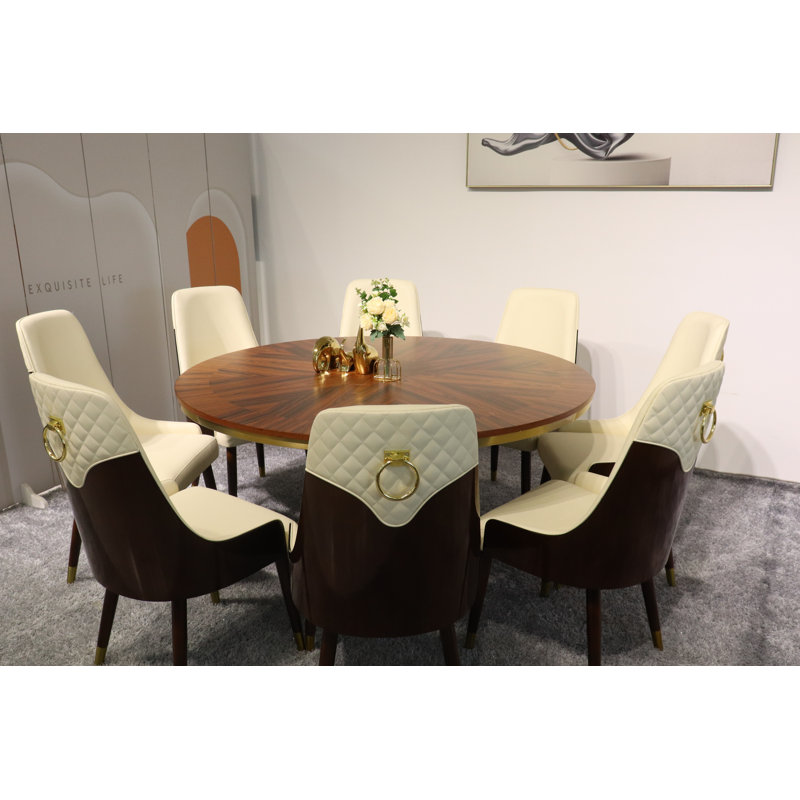 Vogue Lux Orange 61" Round Dining Set, Beige, 9 Pieces: Table, 8 Chairs, 31" H x 61" W x 61" D