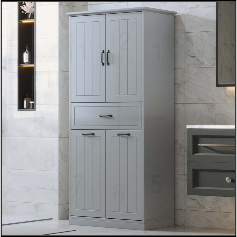 Meuble-lavabo autoportant élégant avec lavabo en céramique et rangement spacieux, parfait pour les salles de bain modernes et fonctionnelles.