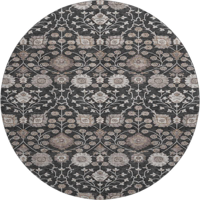 Premium Machine Washable Gurubaksh AMF1155 Floral Rug, Round 8'