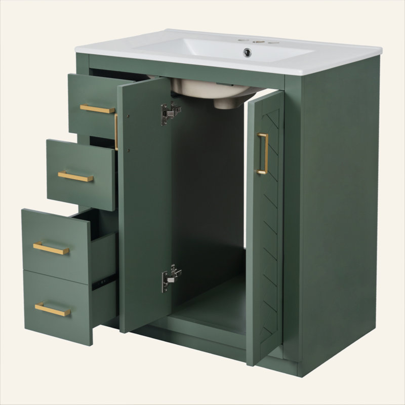 Ensemble de meuble-lavabo avec lavabo en céramique 30 po Hansdieter, ensemble de meuble-lavabo autoportant avec 3 tiroirs et portes à fermeture douce
