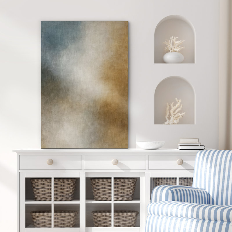 Blue and Brown Abstract Gradient Art – Pictures Framed Canvas Print Wall Art, 48" H x 32" W x 1.5" D, Wrapped Canvas
