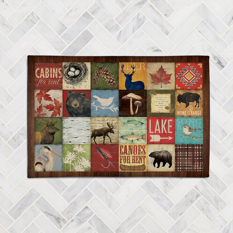 Natures Lodge Collage Chenille Patchwork Indoor Rug, Rectangle 4' x 6'