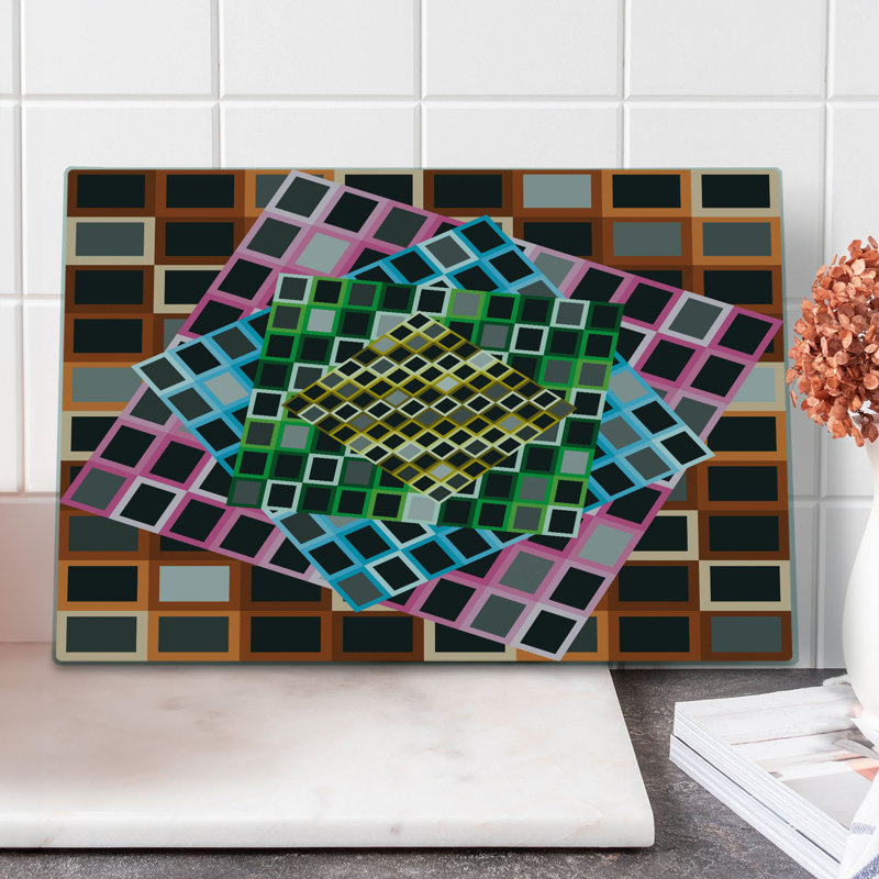 Ambesonne Geometric Cutting Board Large Size Color Squares Frames Multicolor