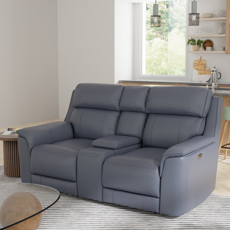 Causeuse inclinable électrique double avec console, Bleu saphir