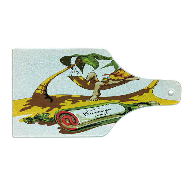 Ambesonne Beach Tempered Glass Cutting Board Message in Bottle Summer White Green Yellow