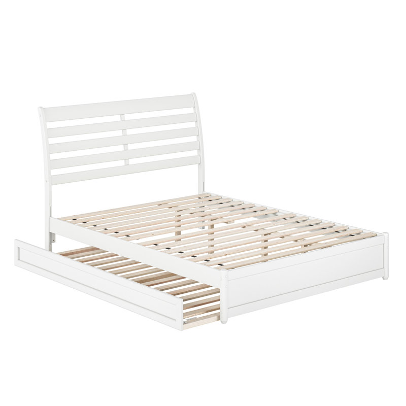 Lit plateforme en bois massif Lamareon avec pied de lit et lit gigogne, Grand, Blanc