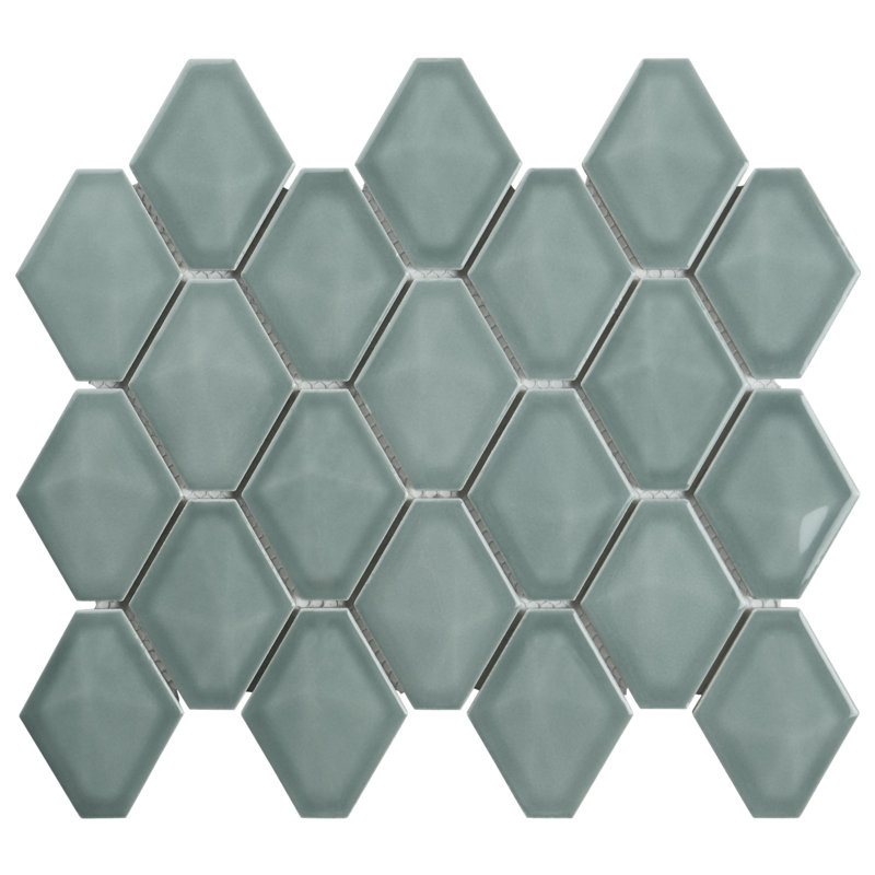 Overlay Diamond 10.39 In. X 12.55 In. Glossy Ceramic Mosaic Wall Tile (9.9 Sq. Ft. / Case), Marine Blue