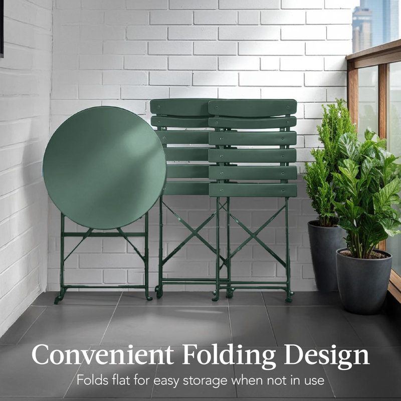  3-Piece Small Bistro Set, Folding Patio Furniture Set Of 2 Chairs And Table - Dark Green, Green