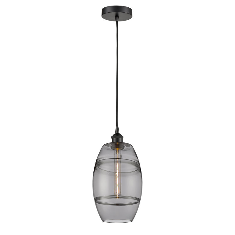 Mini-luminaire suspendu 1 lumière Edison Bettylou-616-G557, H 9,88 po x l 8 po x P 8 po, Gris fumée clair, Noir mat