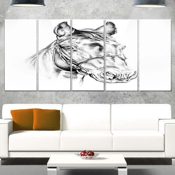 DesignArt Freehand Horse Head Pencil Drawing On Canvas 5 Pieces Print ...