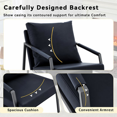 Modern Faux Leather Accent Chair, Upholstered Single Sofa Armchair with Sturdy Black Metal Frame, Industrial Lounge Reading Chair for Living Room Bedroom Office Waiting Room, Black