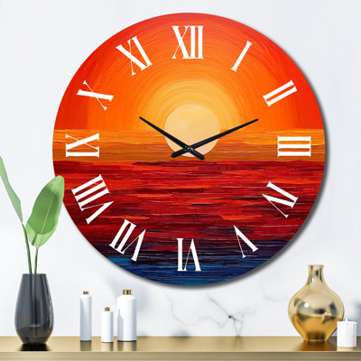 Horloge murale orange, jaune, doré, coucher de soleil III