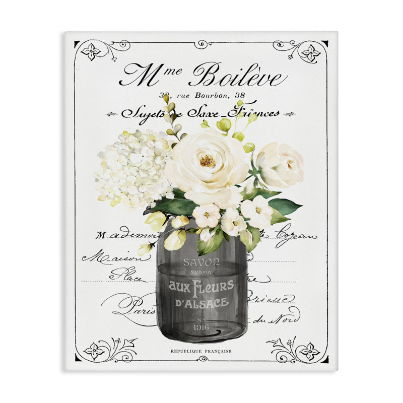 Fleurs rétro françaises avec toile de script, design par lettré et doublé, H 20 po x l 16 po