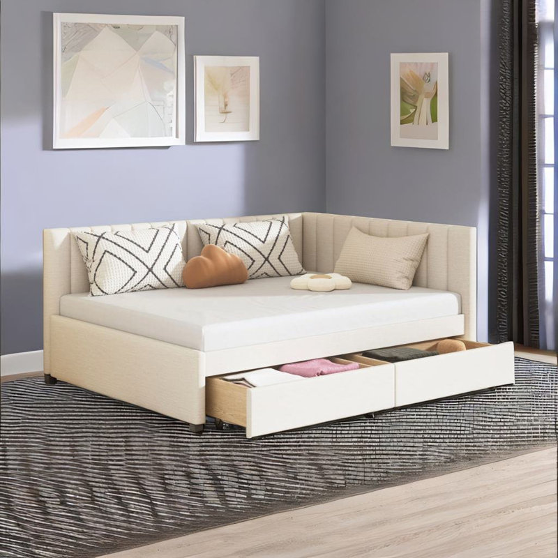 Lit de jour double rembourré (beige), Beige