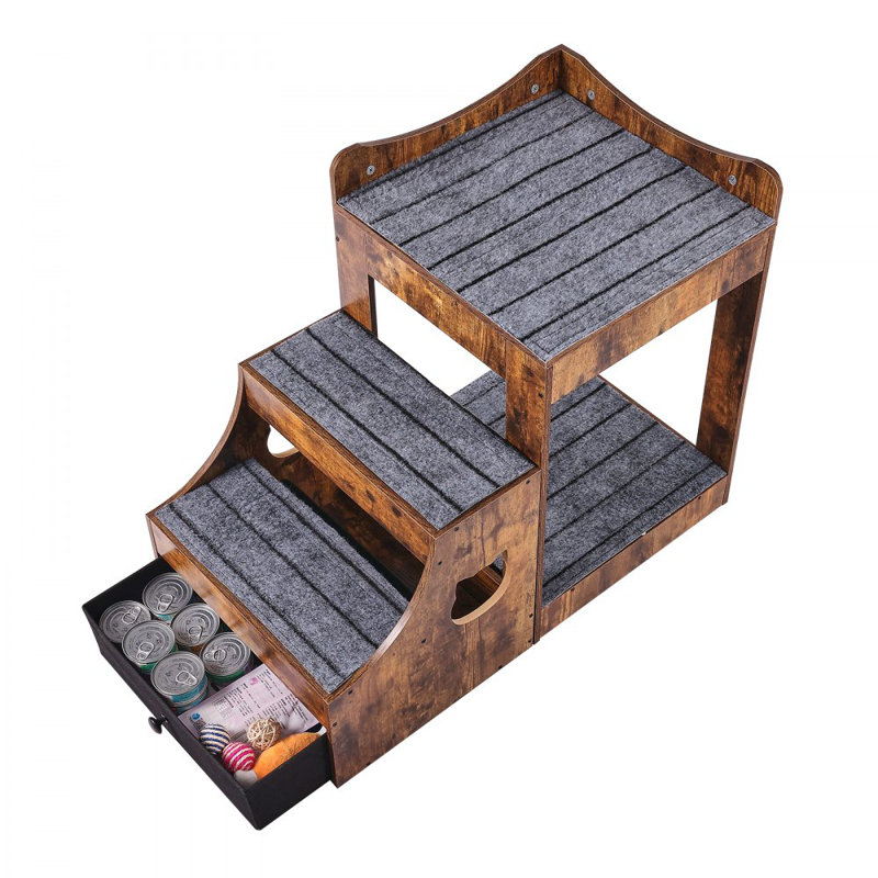 Lit superposé avec escalier pour animaux de compagnie , Brun