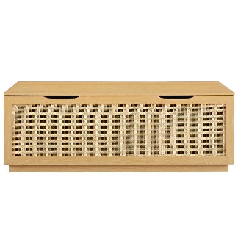 Banc de rangement en rotin Soma, Chêne