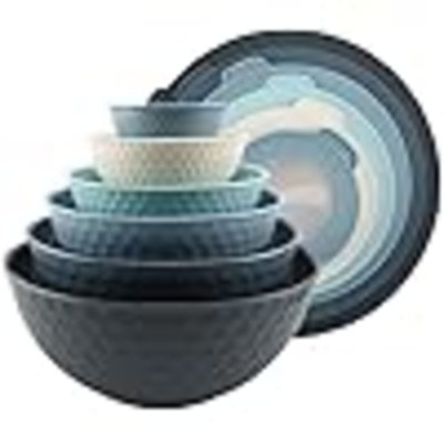 Mixing Bowls With TPR Lids - 12 Piece Plastic Nesting Bowls Set Includes 6 Prep Bowls And 6 Lids, Microwave Safe Mixing Bowl Set
