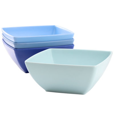 Ebern Designs Grayson 4 Piece 6 Inch Square Melamine Dinner Bowl Set in Assorted Blue