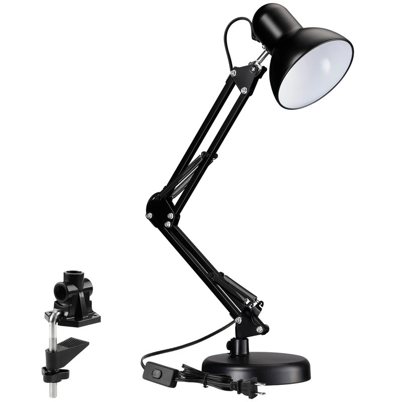 Adjustable Black Clip-On Lamp with Shelf, 40W