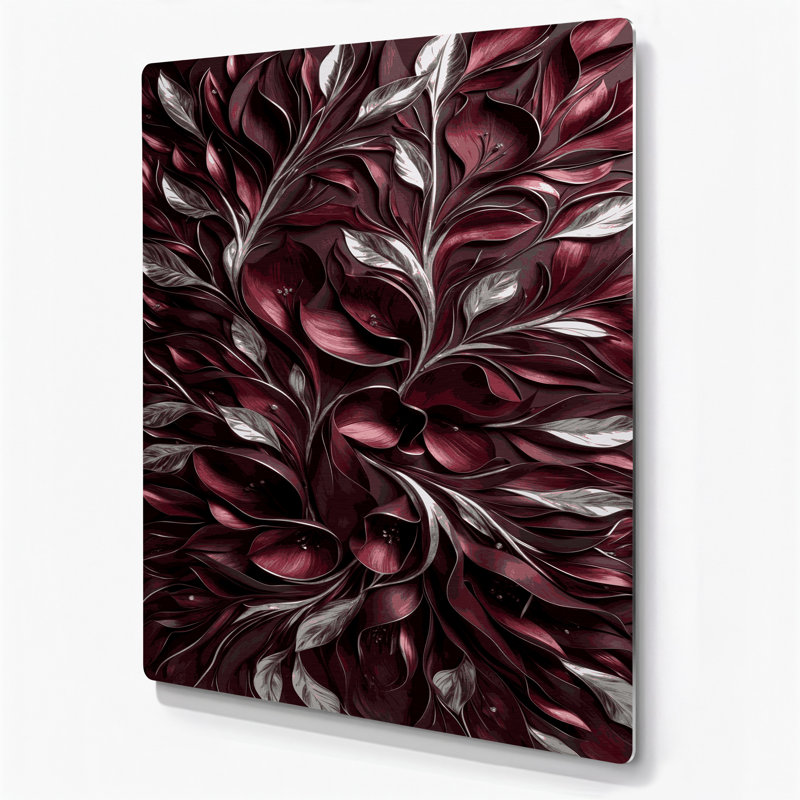 "Abstract Florals 91", art mural en métal rouge, H 16 po x l 20 po