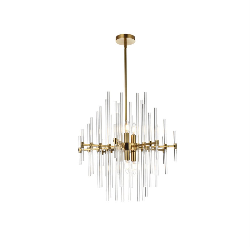 Luminaire suspendu unique à 6 lumières avec accents en cristal Francene, Or