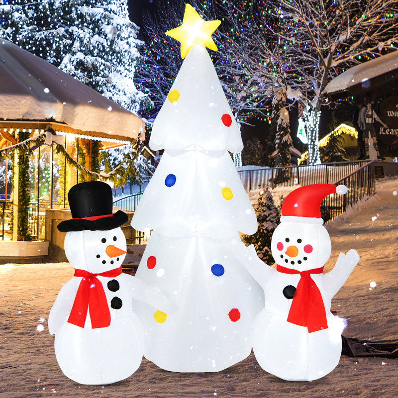 Arbre avec bonhomme de neige gonflable d'extérieur