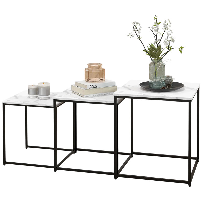 Anashe 3PC Square Nesting Tables Marble Effect