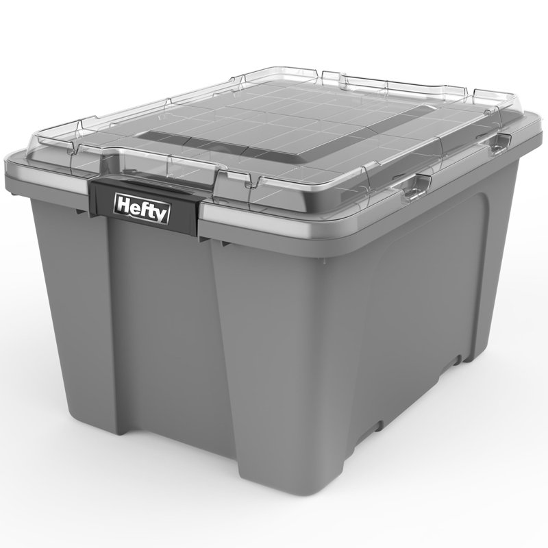 Hefty 18 Gallon Alloy Grey MAX PRO, 6-Pack, 72 Quarts, Alloy Grey/Clear, 72 qt, 6