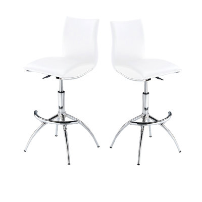 2 tabourets de bar blancs à hauteur réglable avec pieds en métal et dossier rembourré en mousse